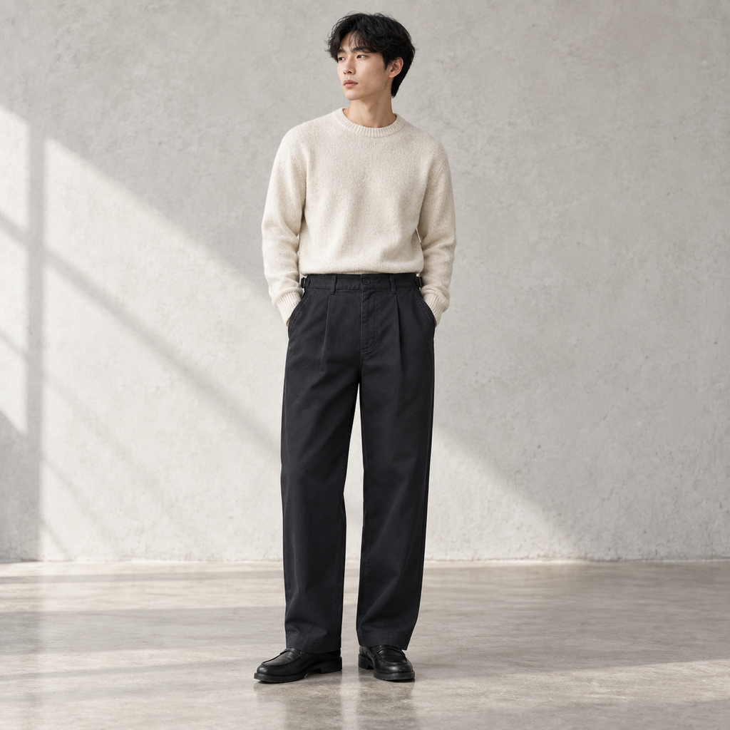 Relaxed Pleat Trouser worn as part of a styled outfit