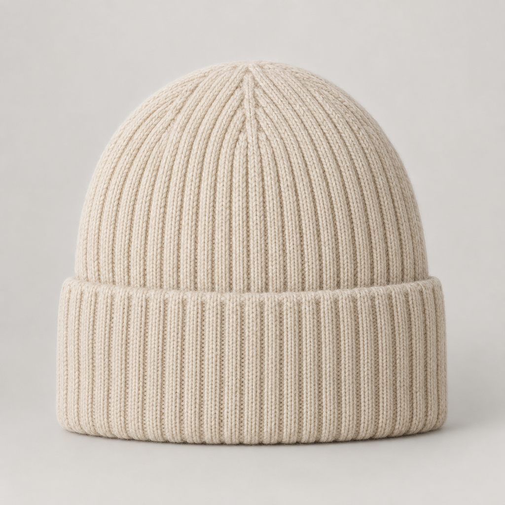 Rib Merino Beanie on a neutral background