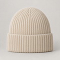 Rib Merino Beanie on a neutral background