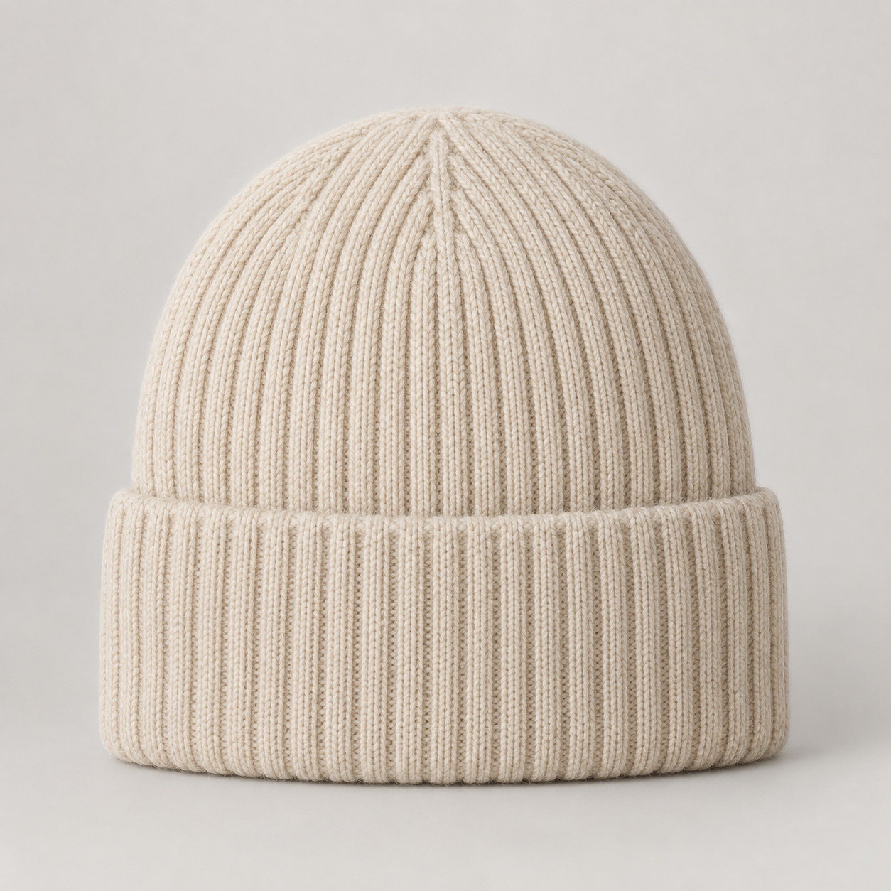 Rib Merino Beanie on a neutral background