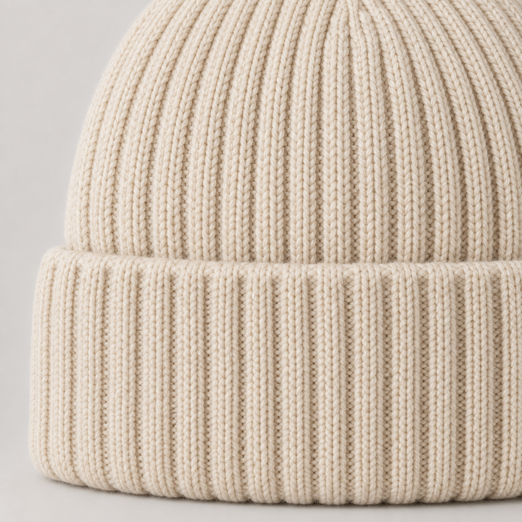 Rib Merino Beanie Close-up detail of Rib Merino Beanie