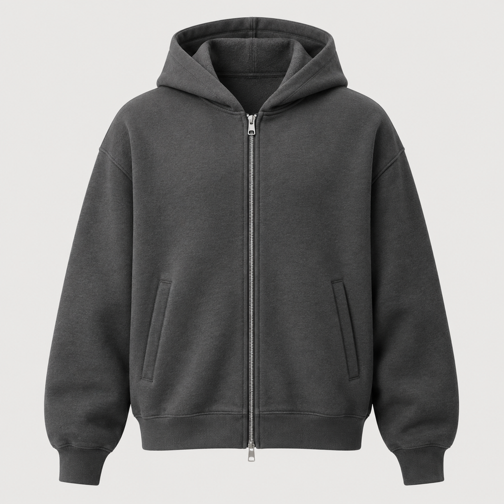 Structured Zip Hoodie on a neutral background