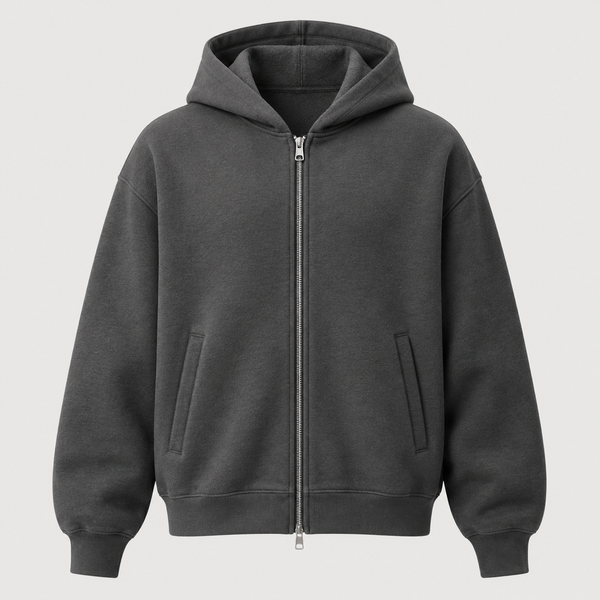 Structured Zip Hoodie on a neutral background