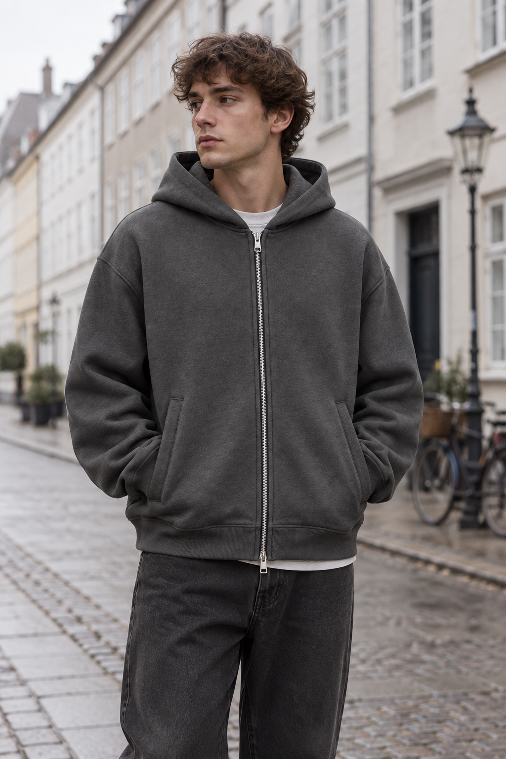Structured Zip Hoodie shown in a typical use setting