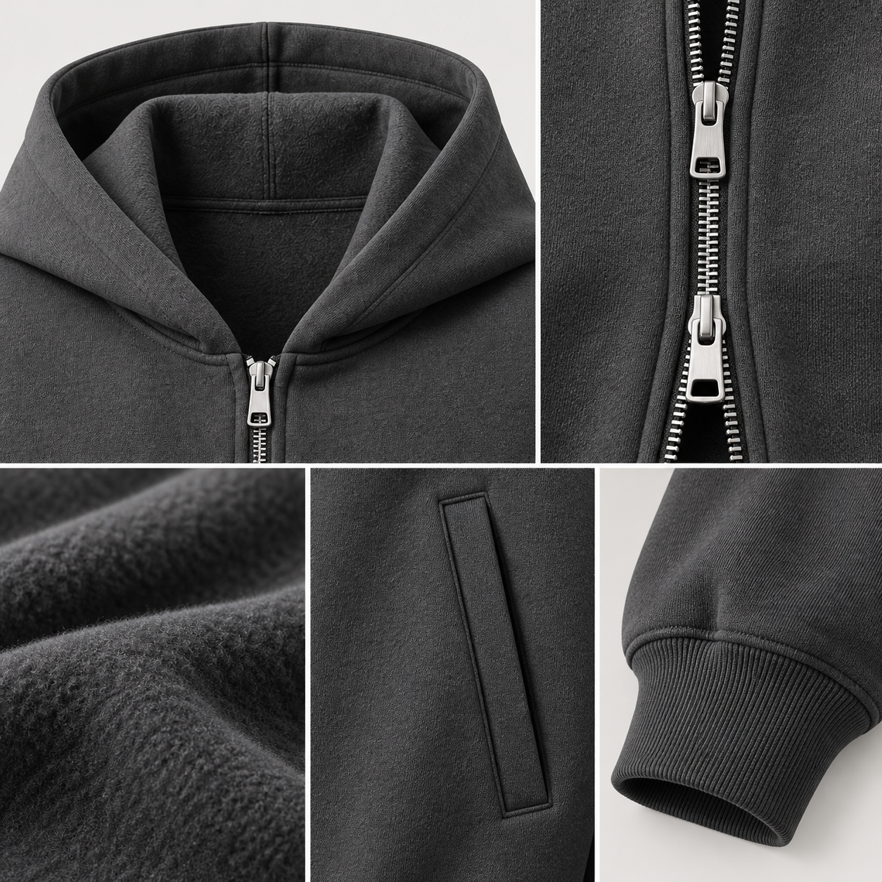 Structured Zip Hoodie Close-up detail of Structured Zip Hoodie