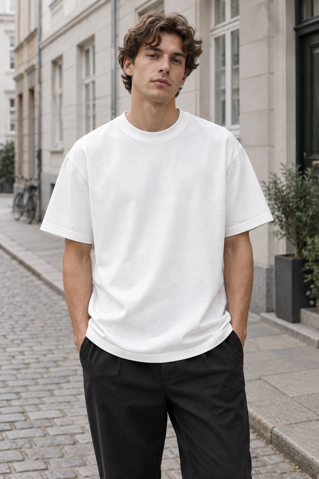 Studio Weight Tee shown in a typical use setting